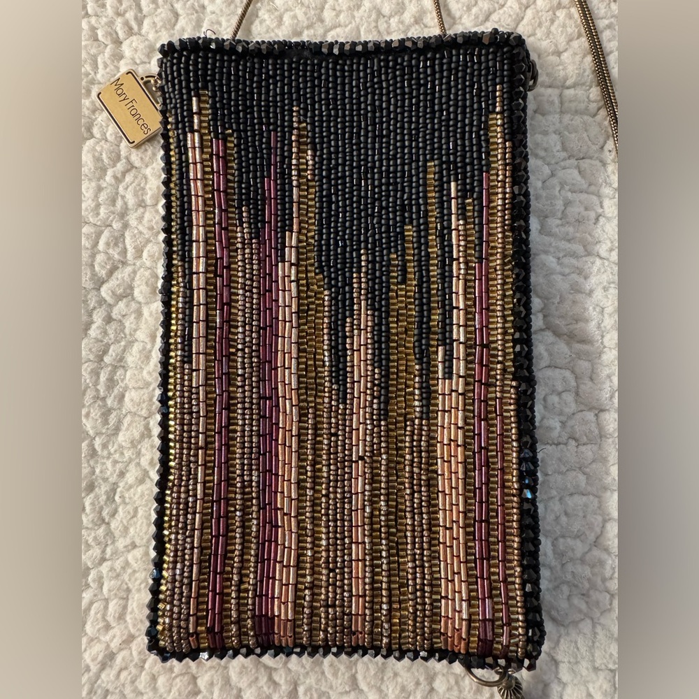 Mary Frances Purple Gold Black Beaded Mini Crossbody Handbag